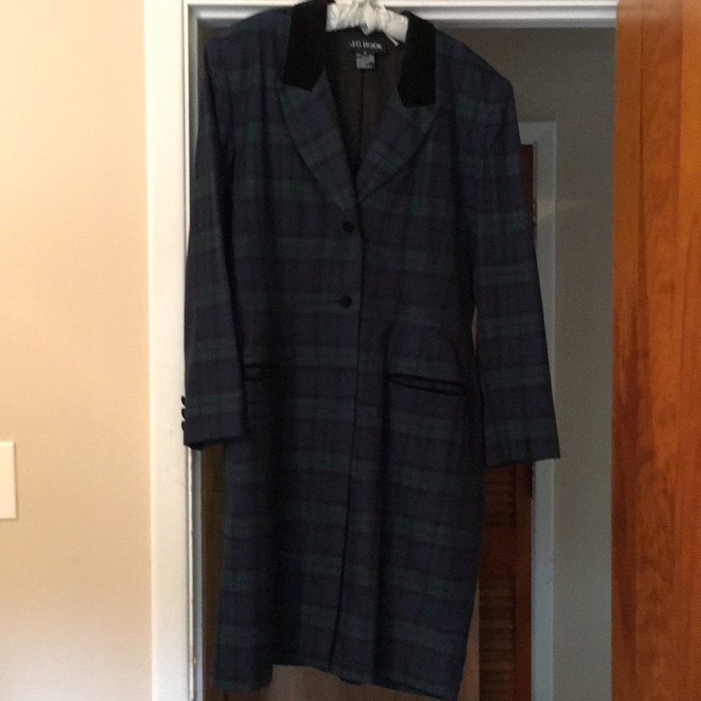 Vintage blue/green plaid winter button down dress